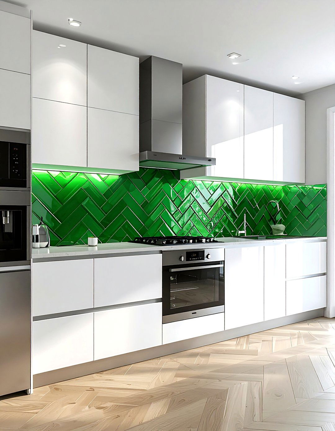 Green Glass Chevron - 30 chevron backsplash kitchen ideas