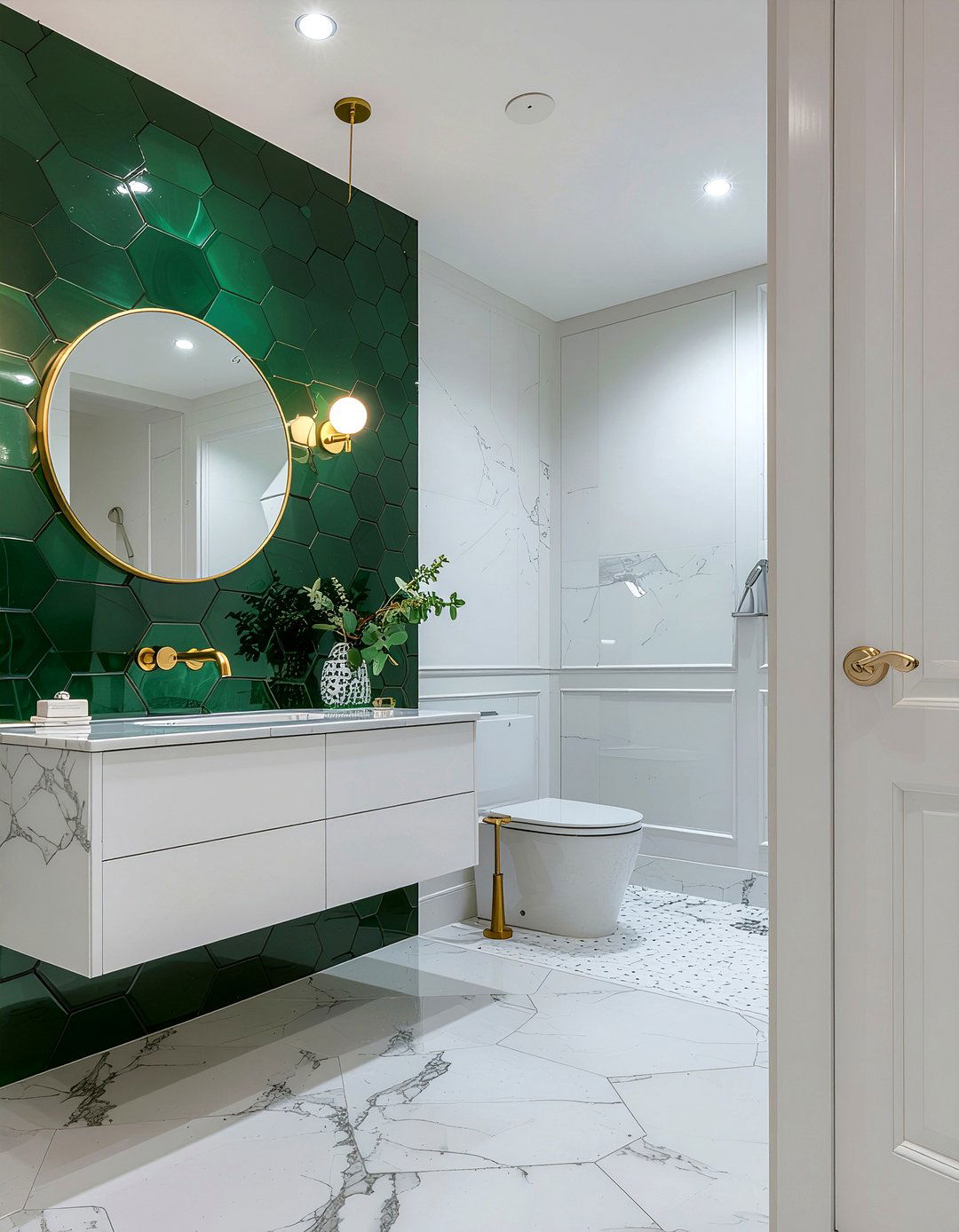 Green Hexagon Mosaic Tile - 30 bathroom floor statement ideas