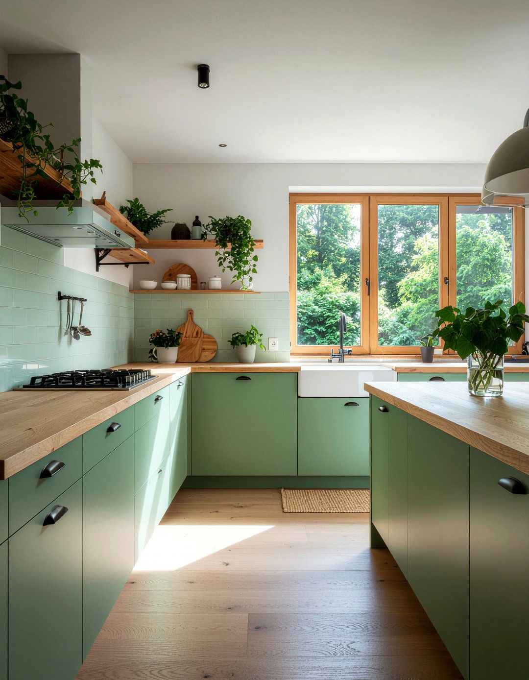 Green Kitchen Cabinets With Wood Countertops - 30 butcher block countertop kitchen ideas