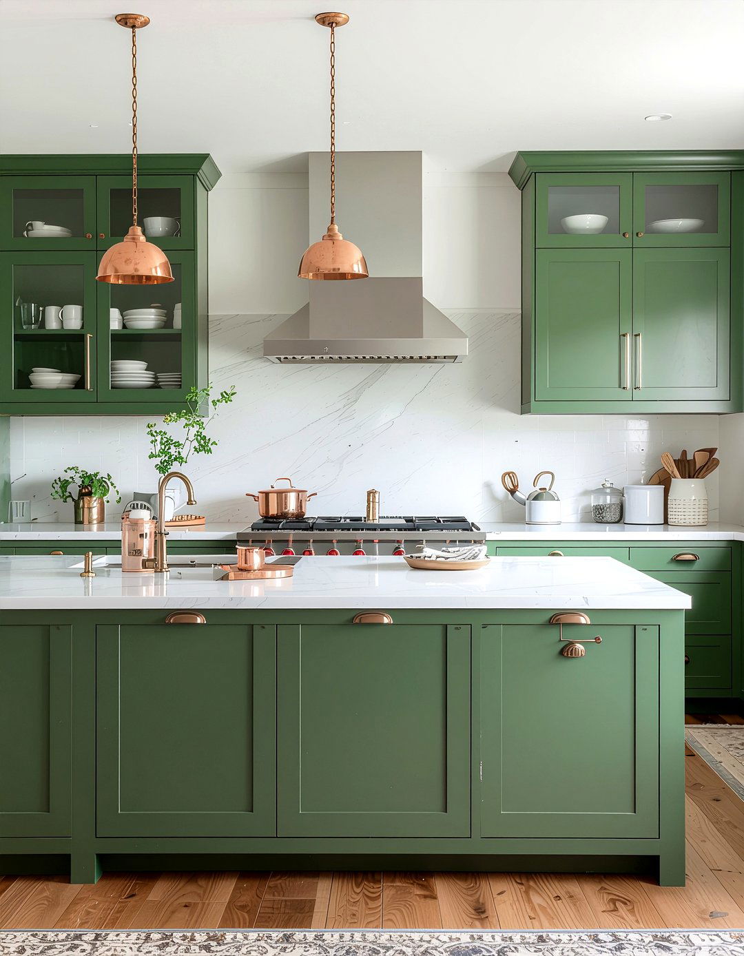 Green Kitchen With Copper Accents - 30 green kitchen design ideas