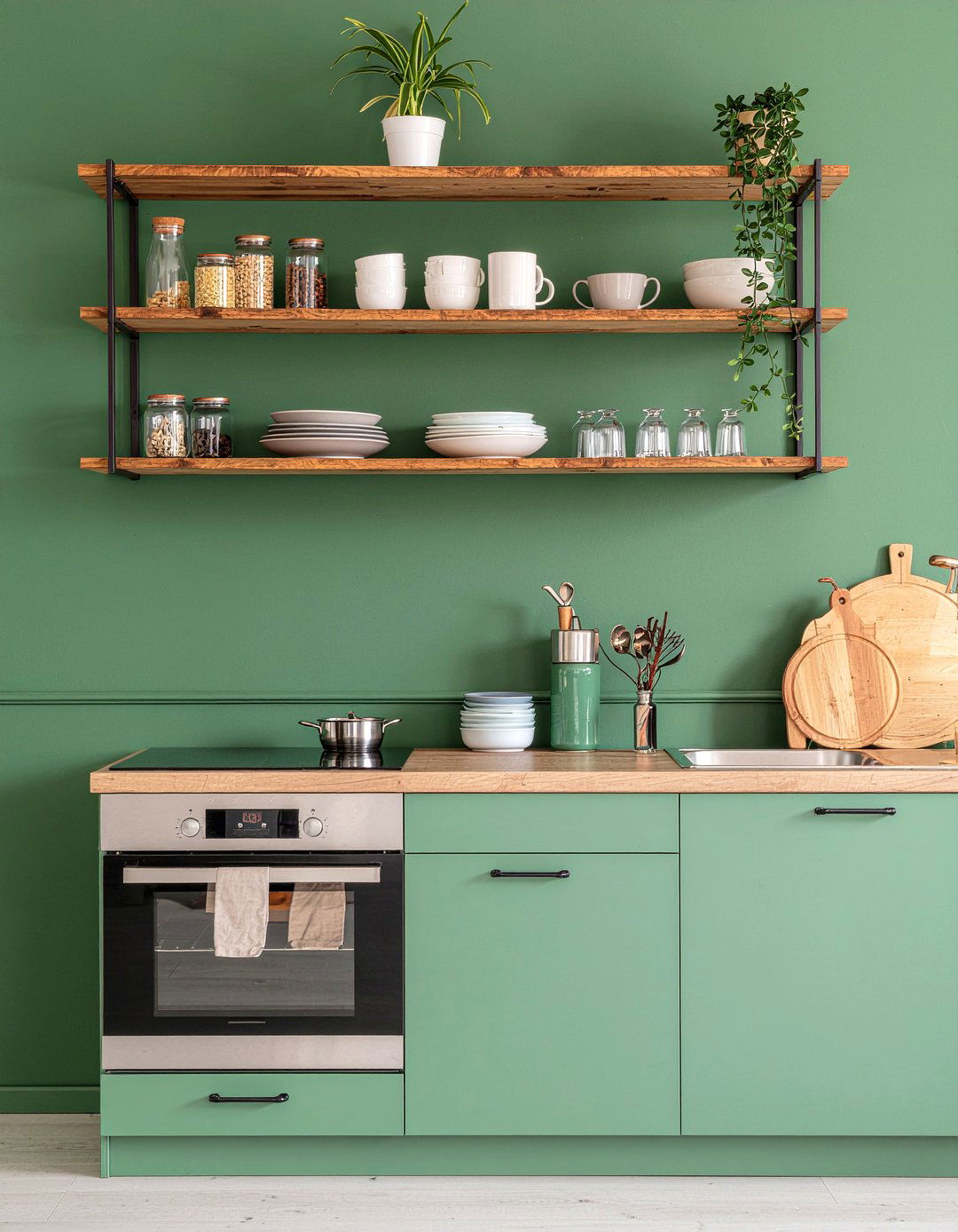 Green Kitchen With Open Shelving - 30 green kitchen design ideas