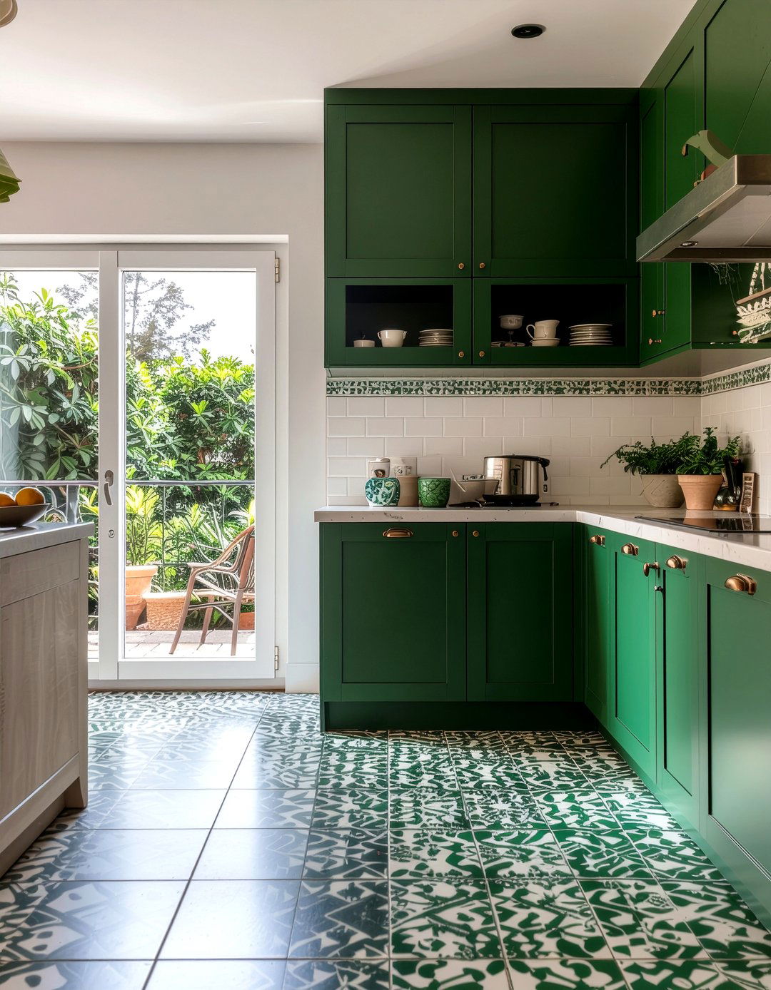 Green Kitchen With Pattern Tile - 30 green kitchen design ideas