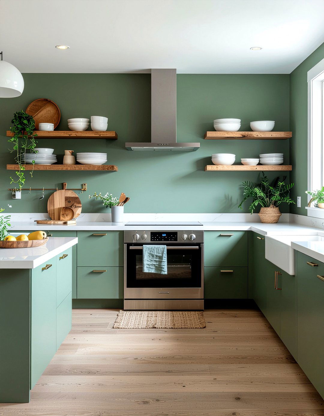 Green Kitchen With Wood Accents - 30 green kitchen design ideas