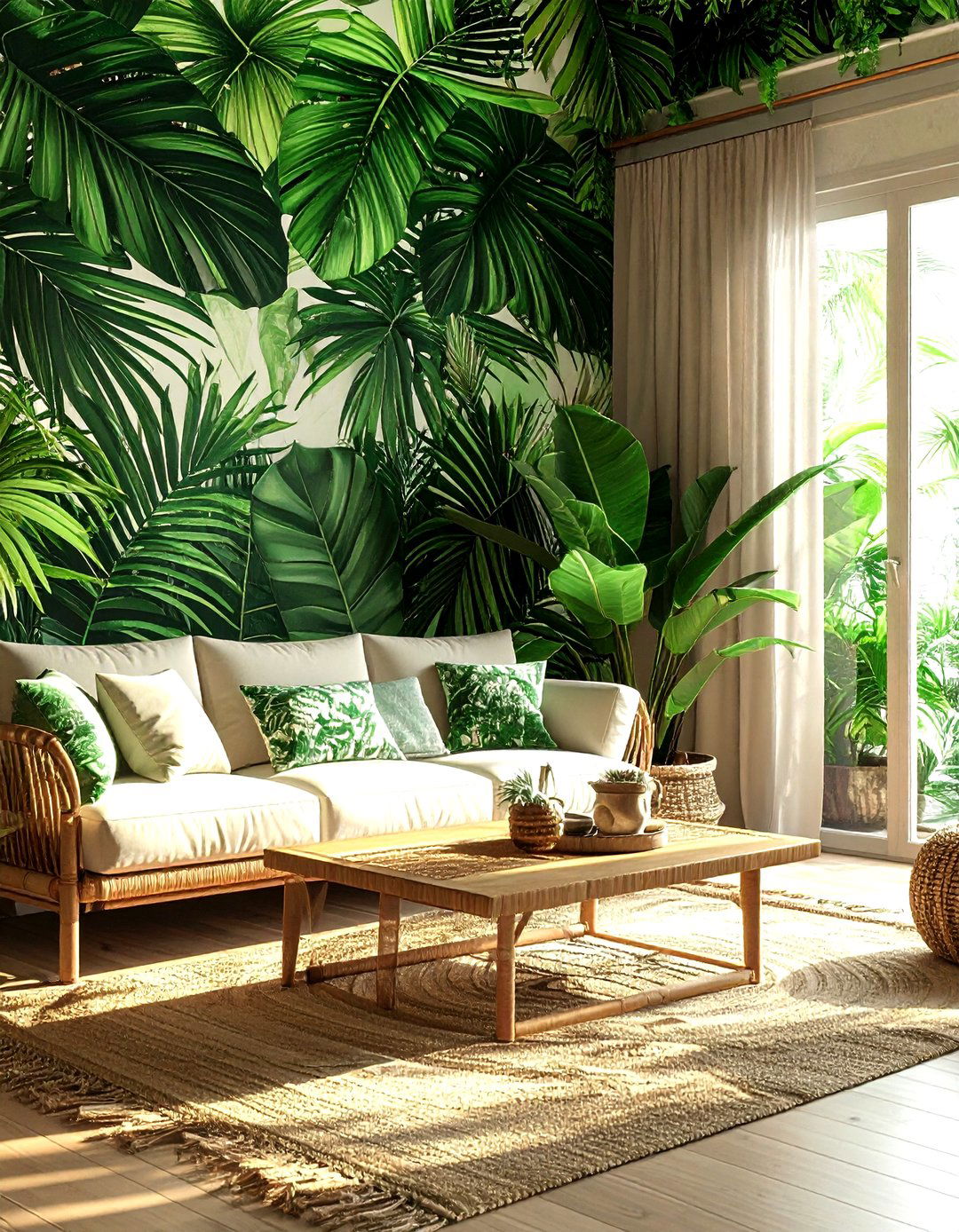 Green Leaf Ceiling - 30 living room wallpapered ceiling ideas