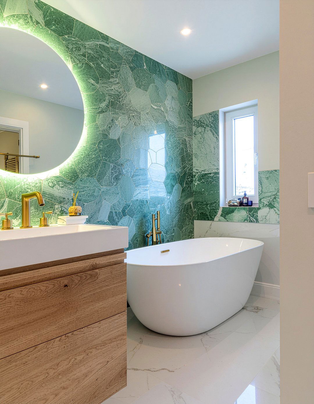 Green Marble Hexagon Tile Accent - 30 marble hexagon tile bathroom ideas