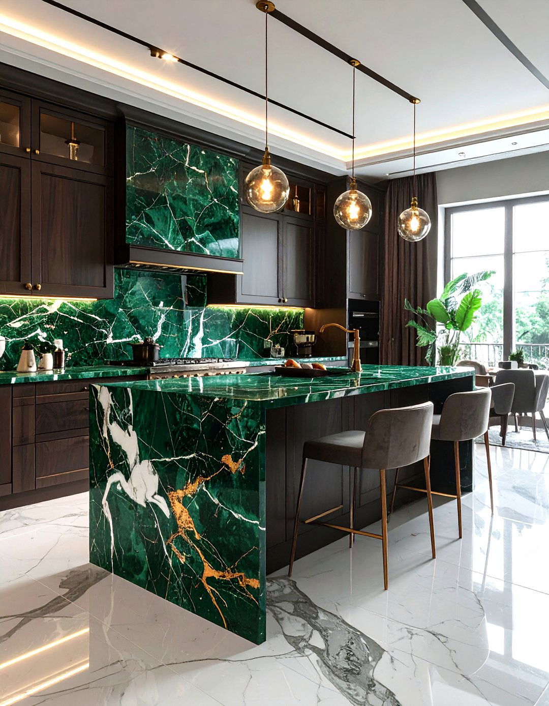 Green Marble Slab - 30 natural stone kitchen backsplash ideas