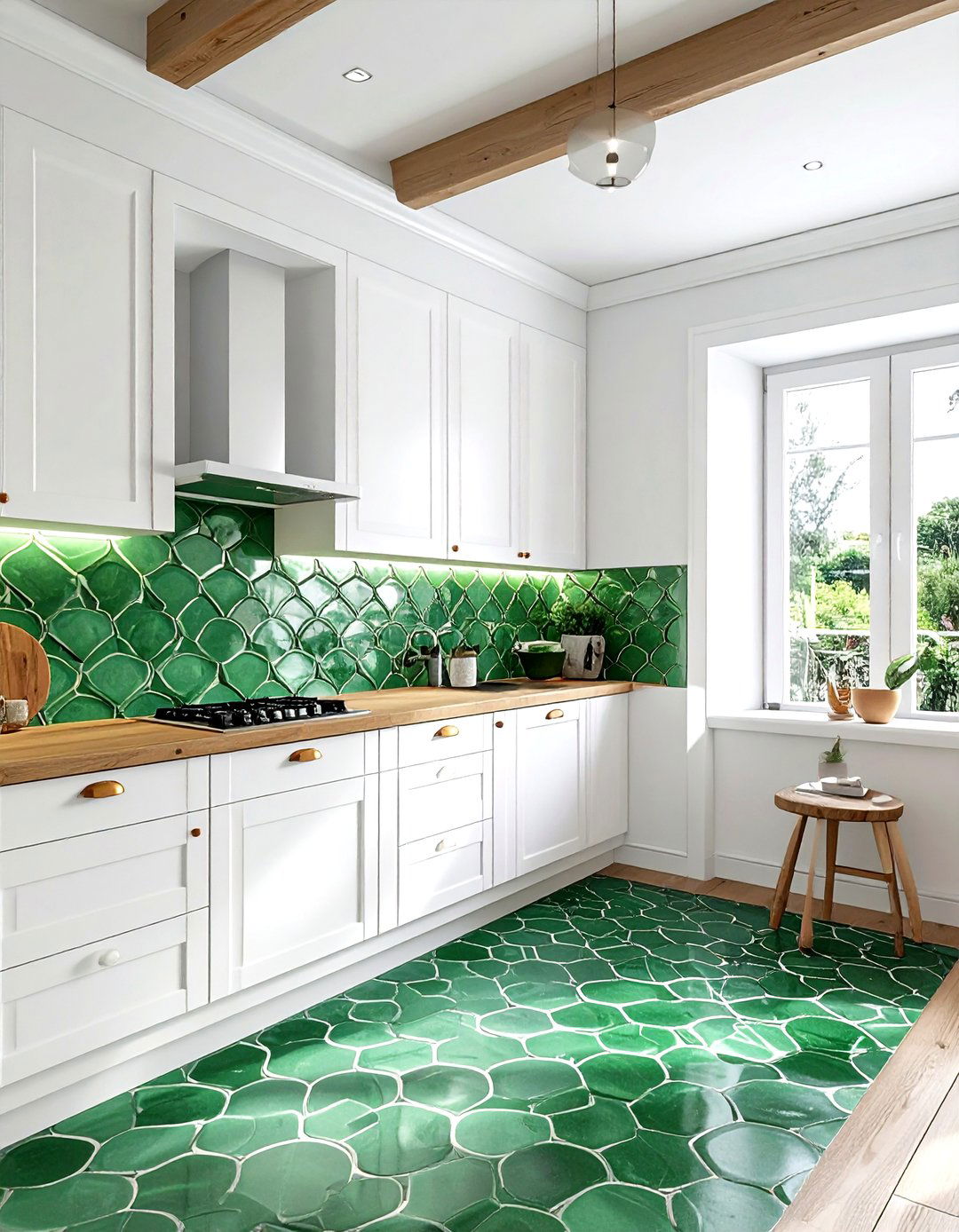 Green Moroccan fish scale tile - 30 patterned floor kitchen ideas