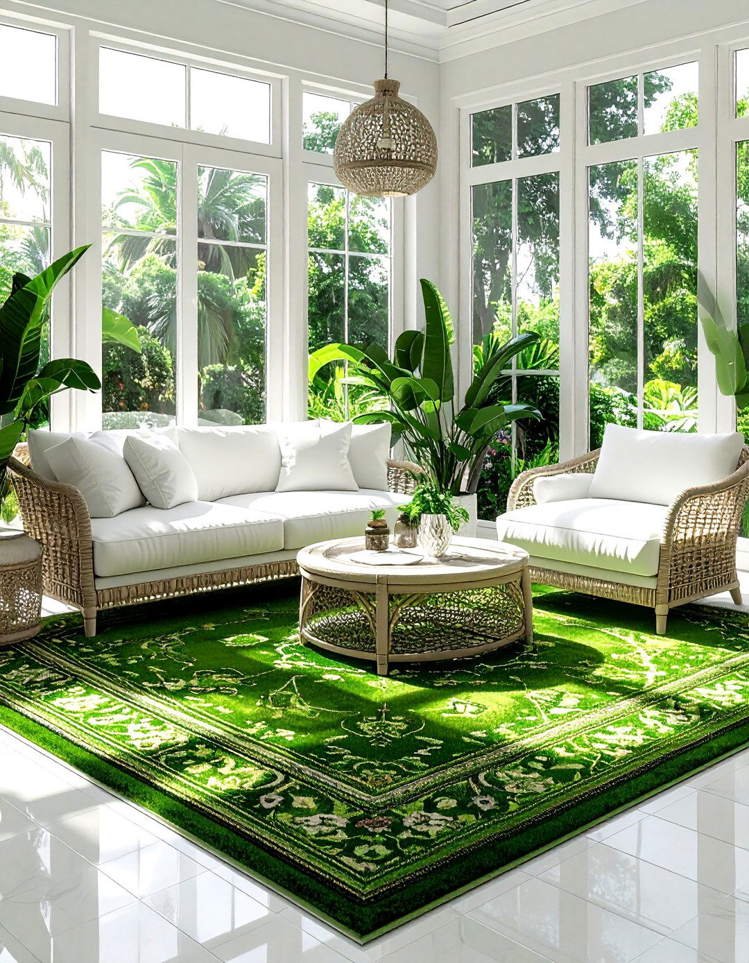 Green Oriental Rug Sunroom - 30 oriental rug ideas