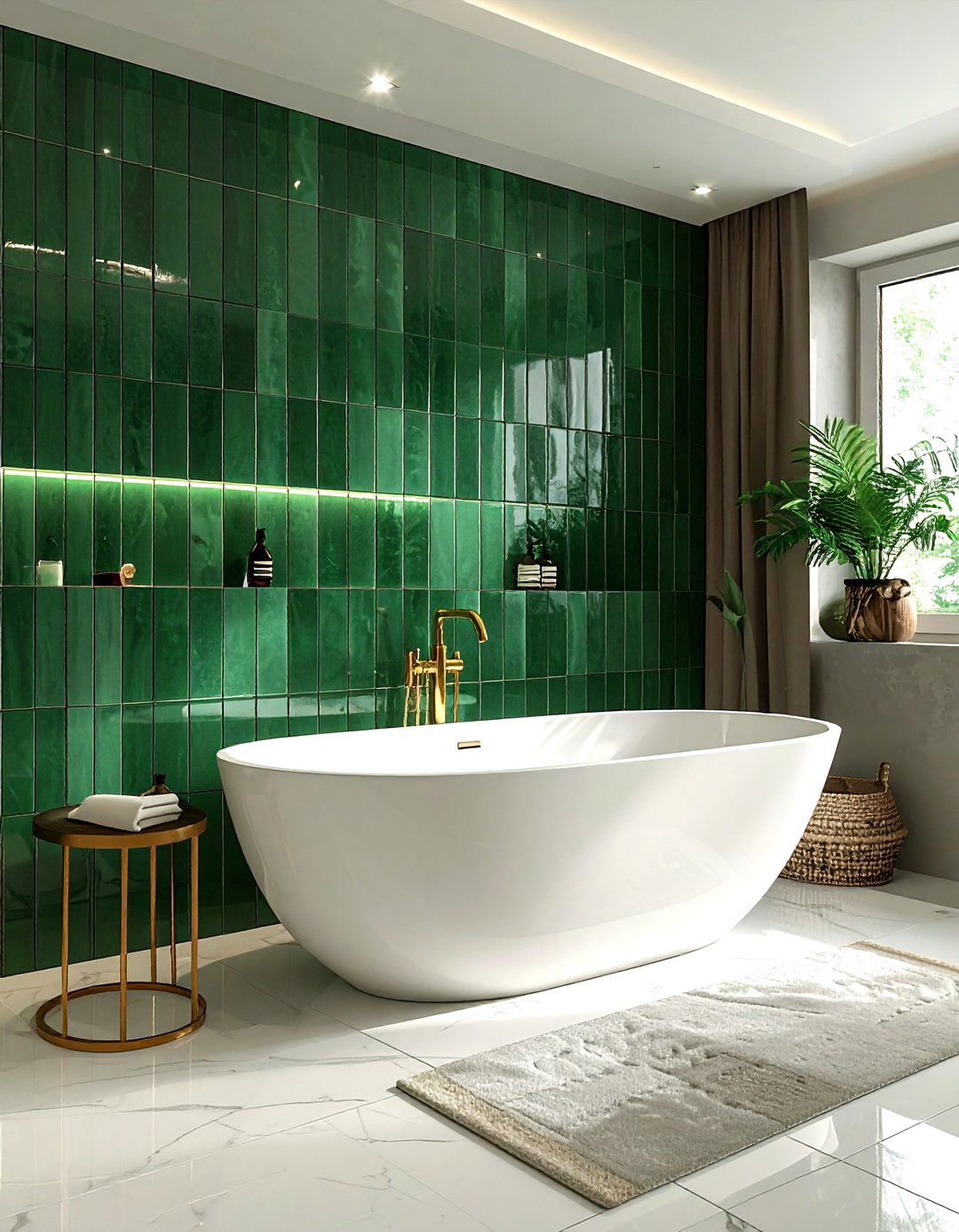 Green Picket Tile Accent Wall - 30 picket tile bathroom ideas