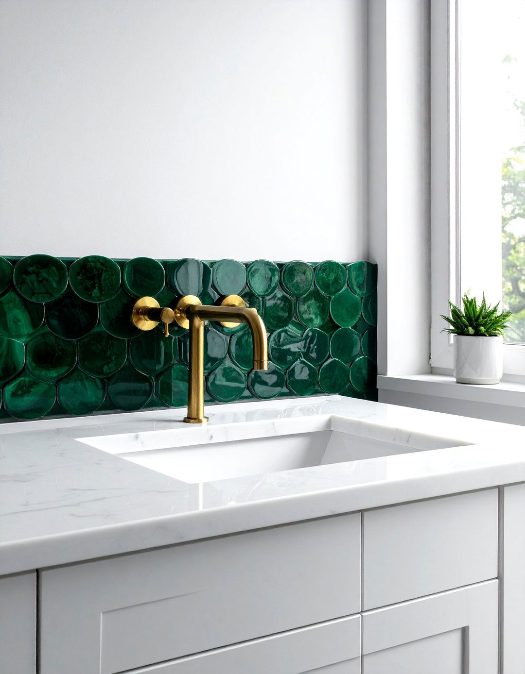 Green Scalloped Tile Backsplash - 30 fan tile bathroom ideas