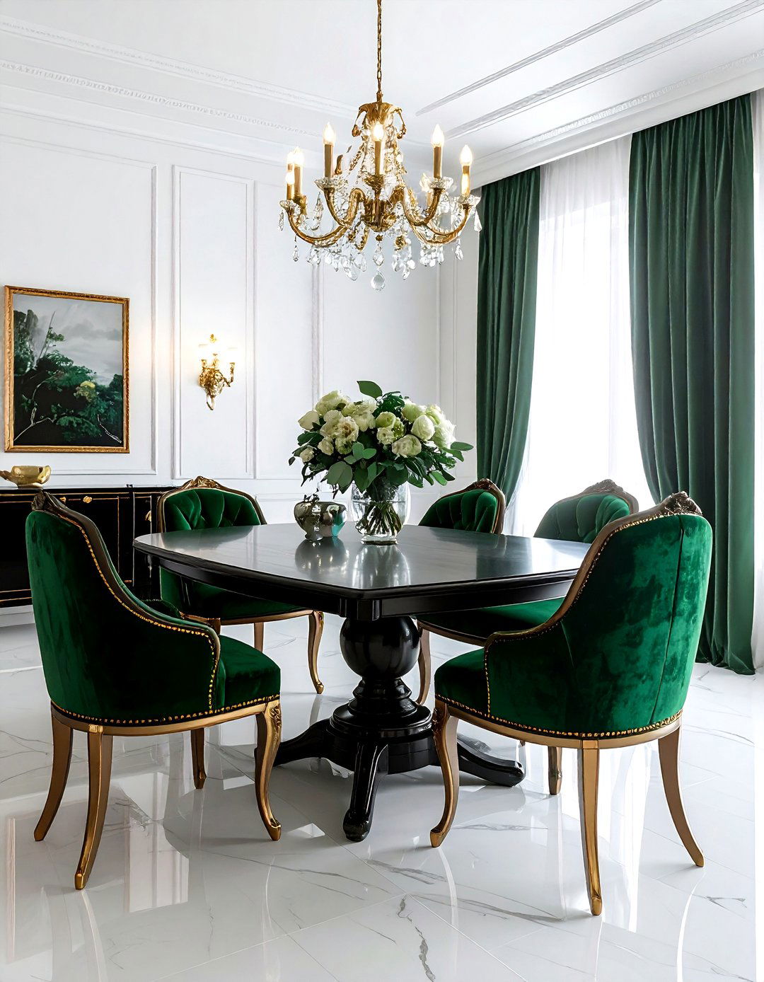 Green Velvet Chair - 30 Palm Beach dining room ideas