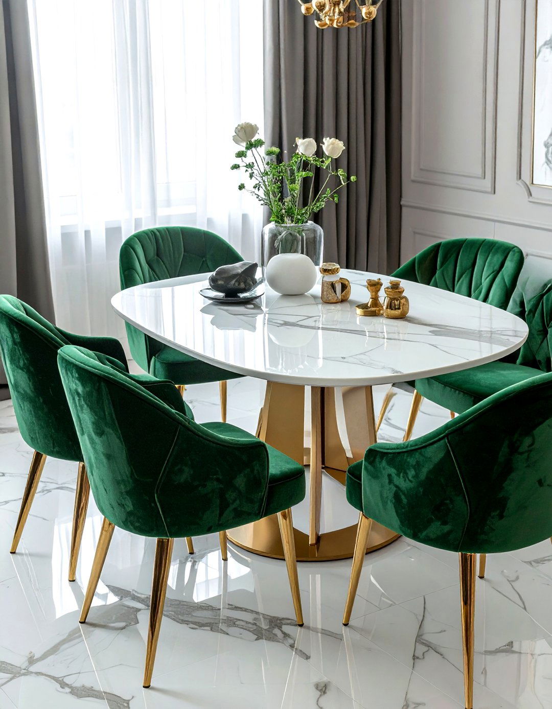 Green Velvet Chairs - 30 forest green dining room ideas
