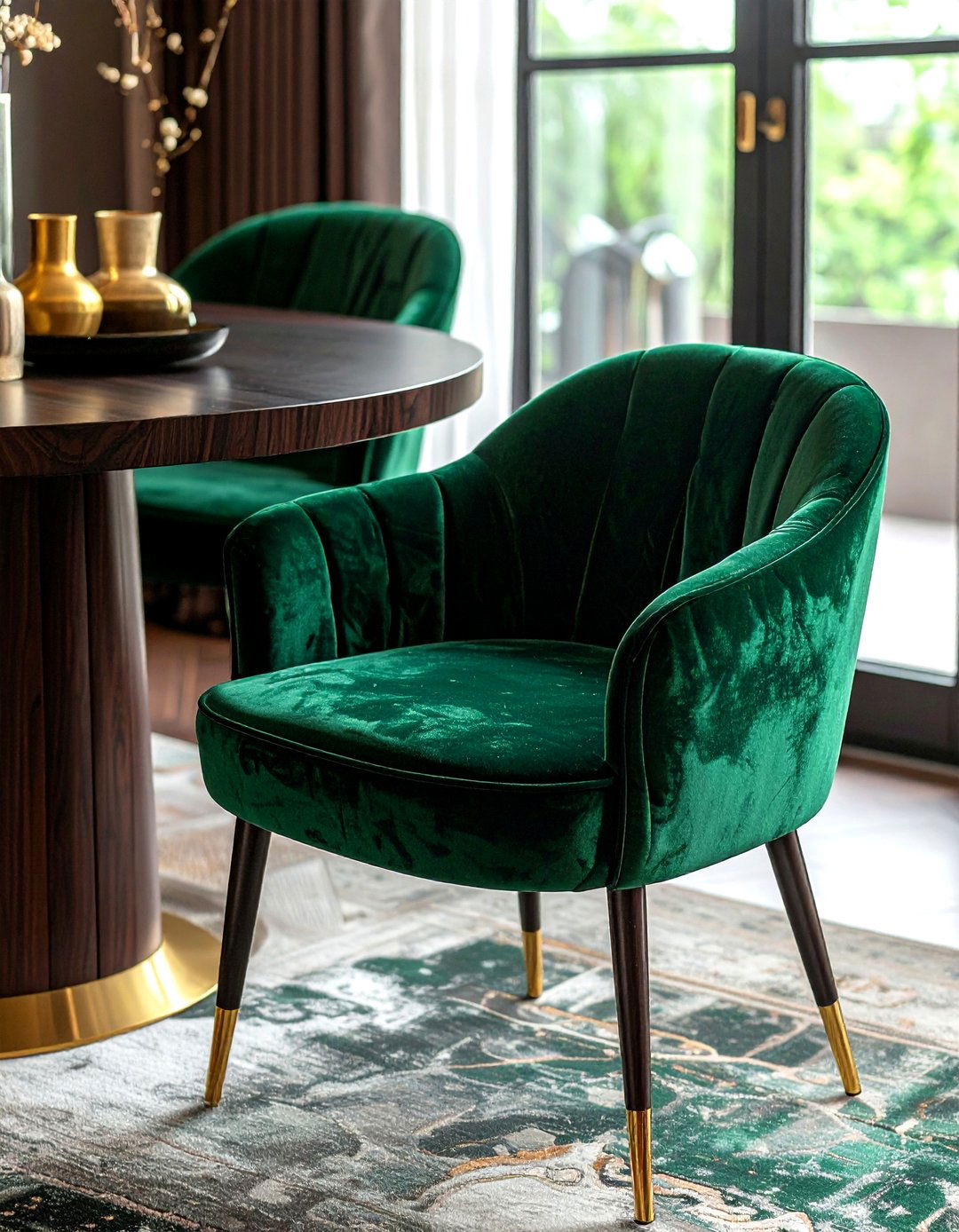 Green Velvet Dining Chair - 30 woodland dining room ideas