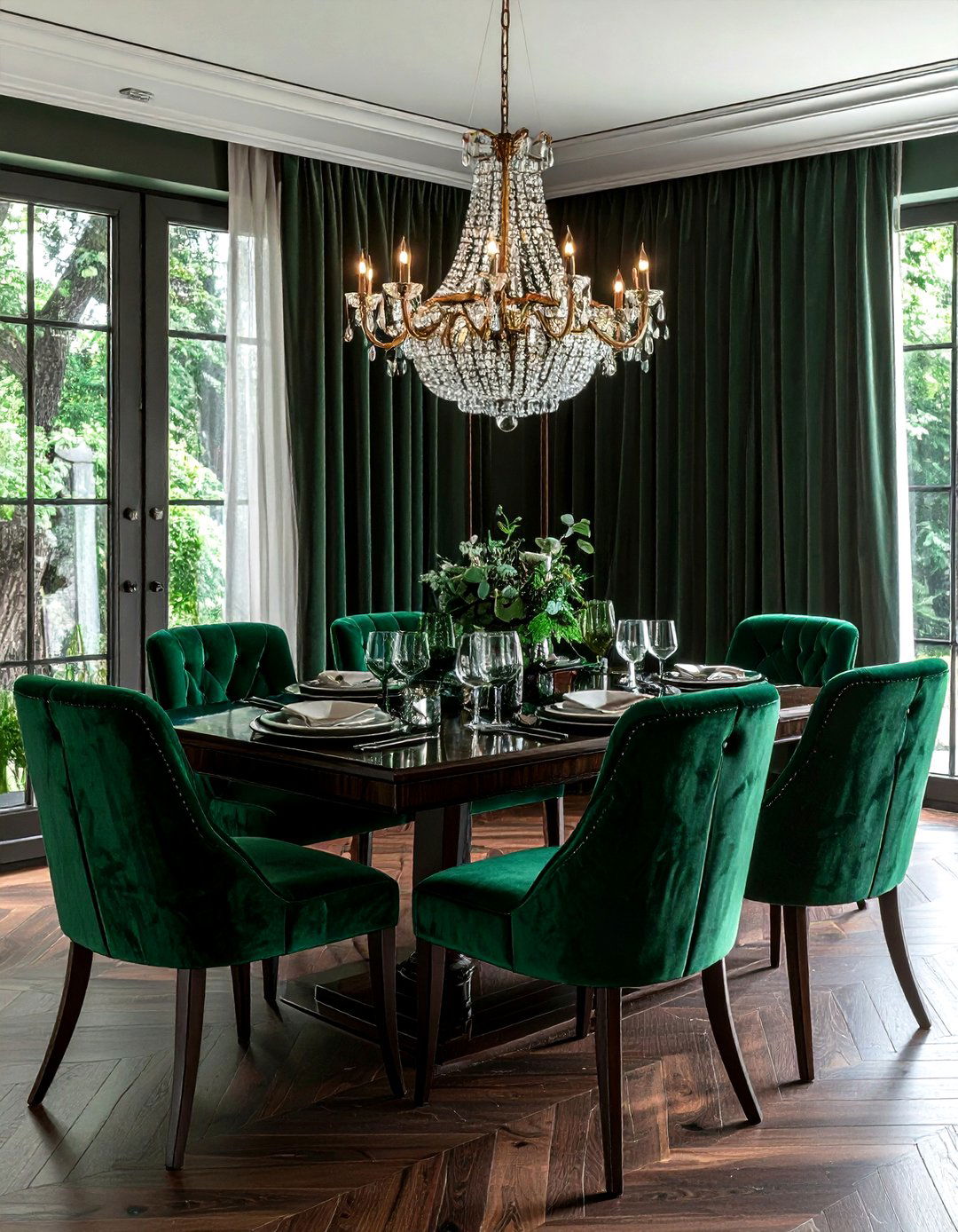 Green Velvet Dining Room - 30 forest dining room ideas
