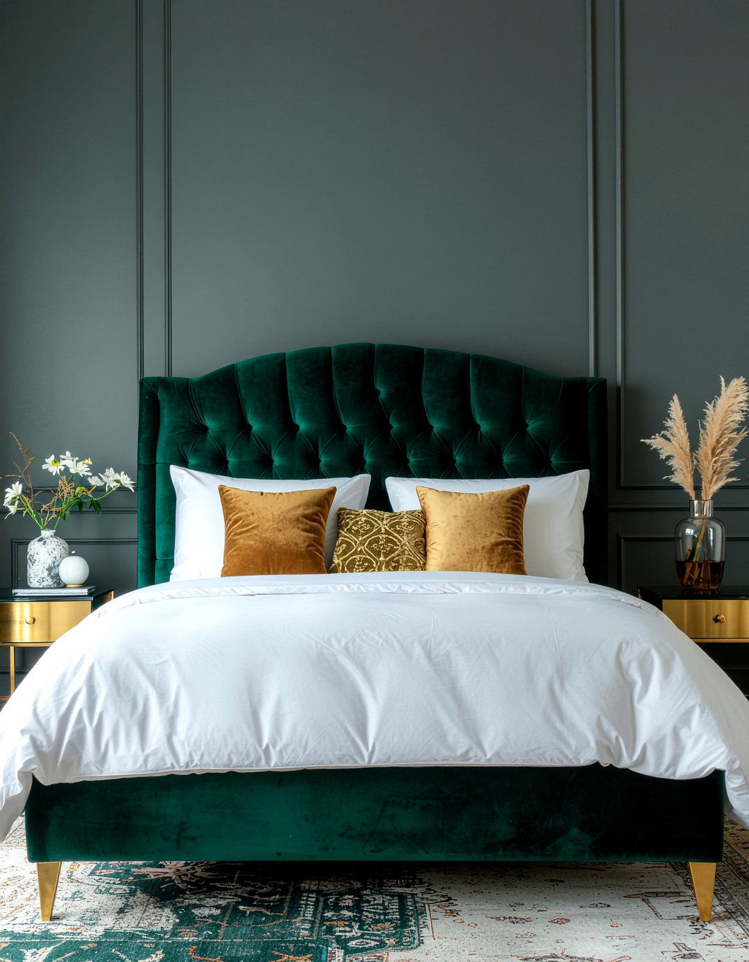 Green Velvet Headboard - 30 tropical bedroom ideas