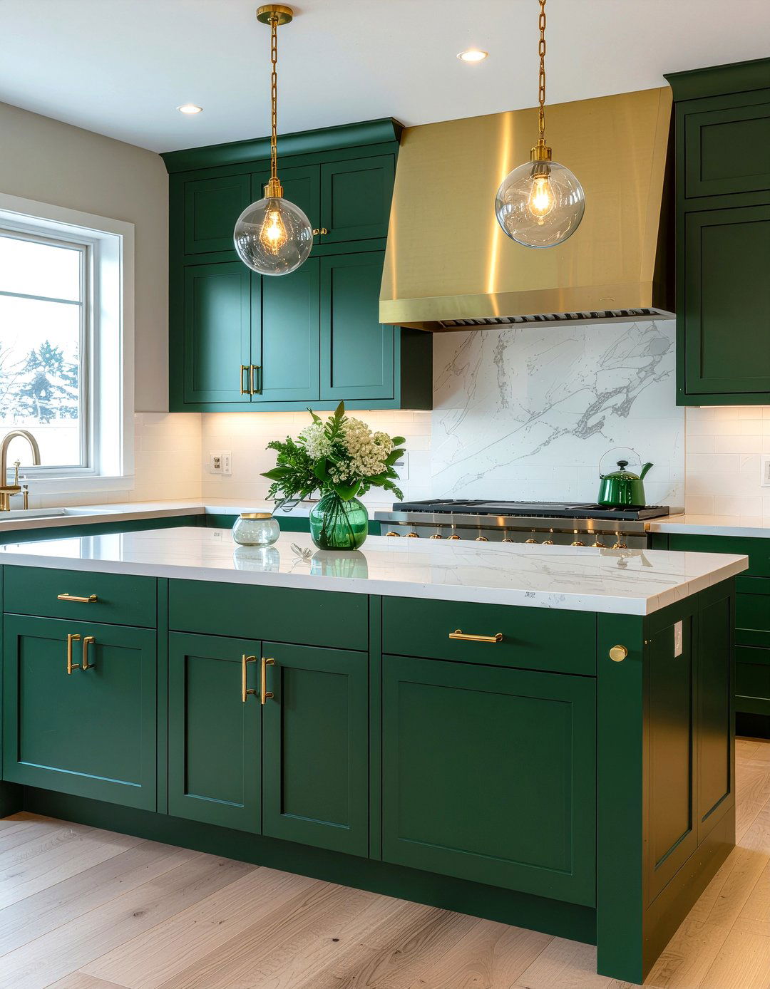 Green and Gold Kitchen Hardware - 30 green kitchen design ideas