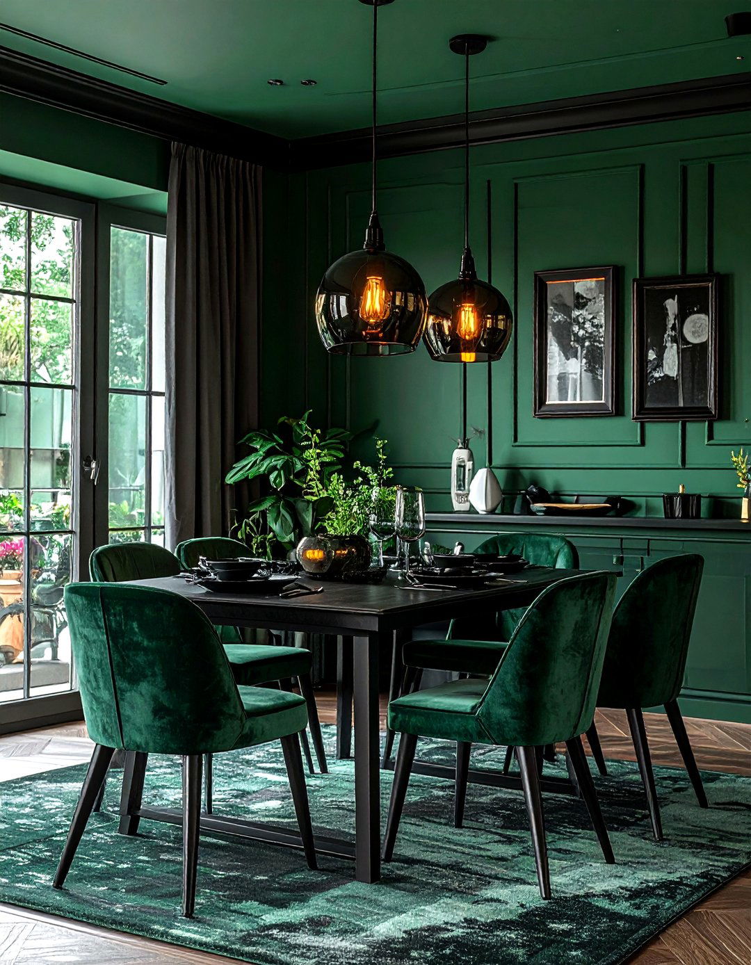 Green and black dining room - 30 green dining room decor ideas