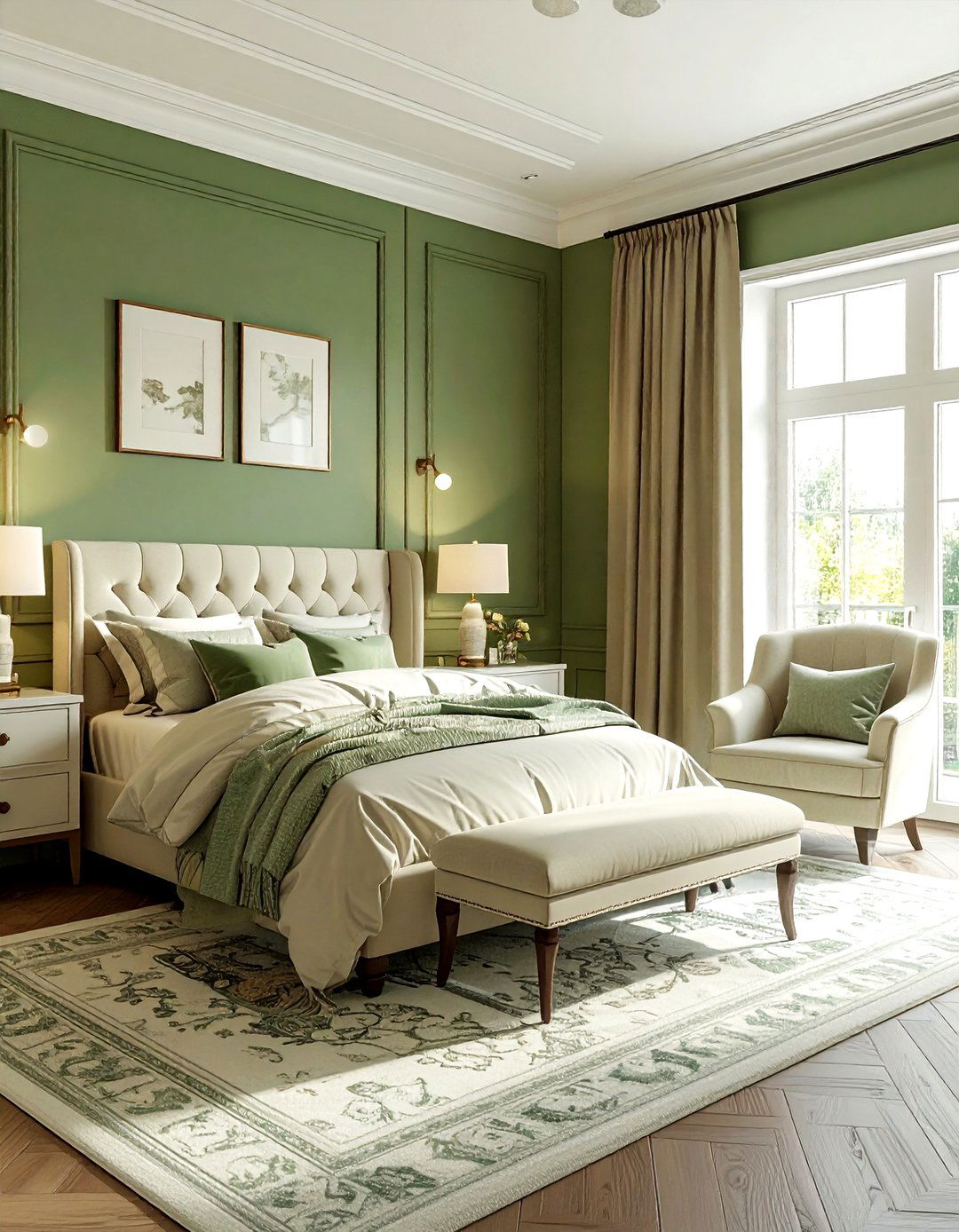 Green and cream bedroom - 30 traditional green bedroom ideas