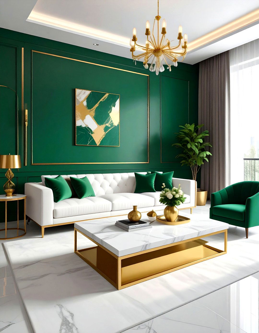 Green and gold luxury living room - 30 green living room decor ideas