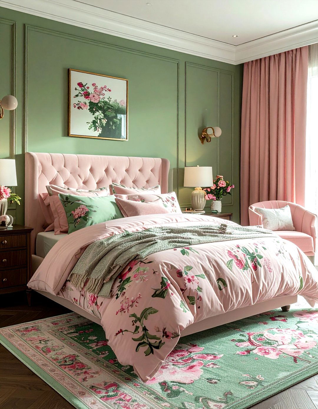 Green and pink bedroom - 30 traditional green bedroom ideas