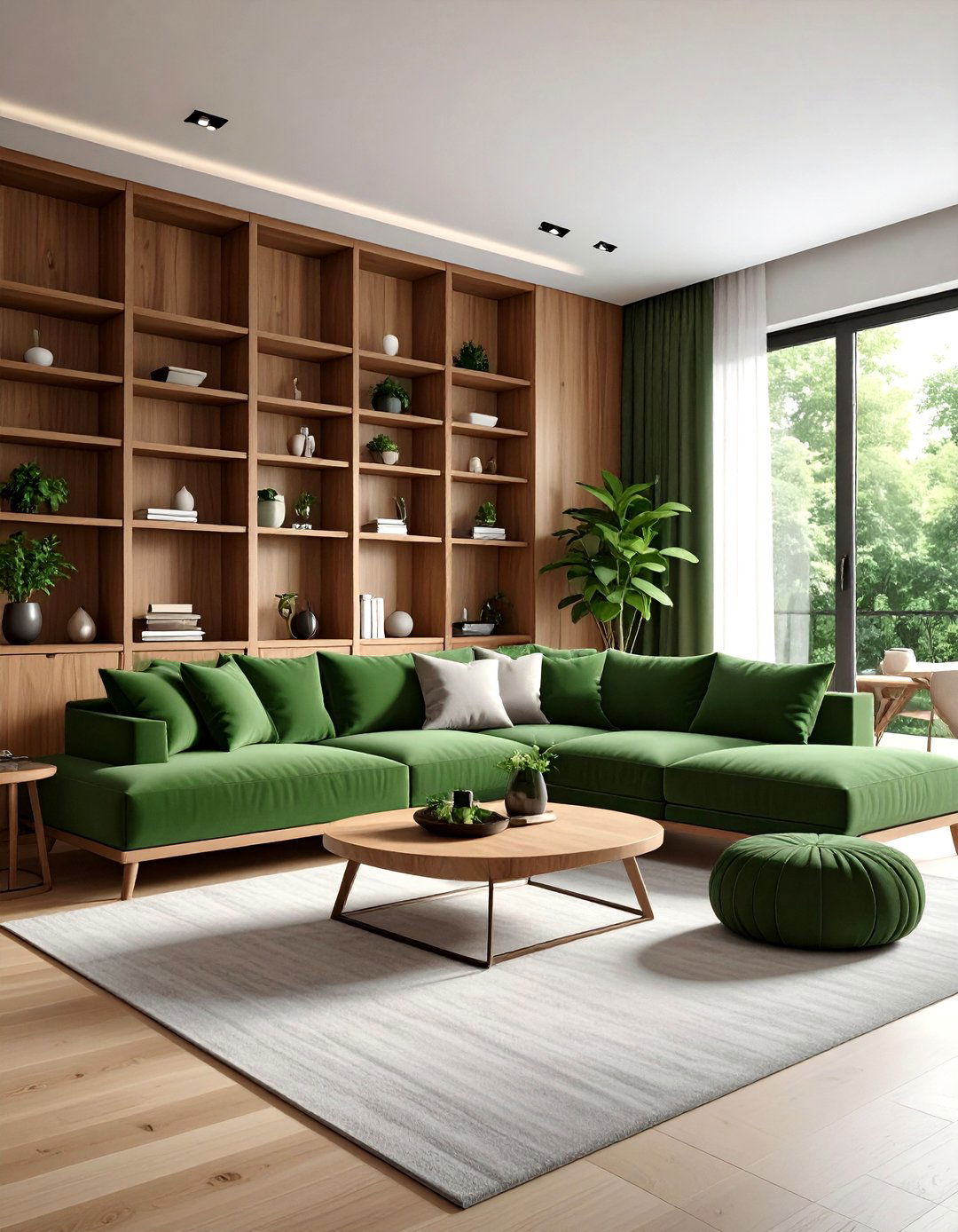 Green and wood natural living room - 30 green living room decor ideas