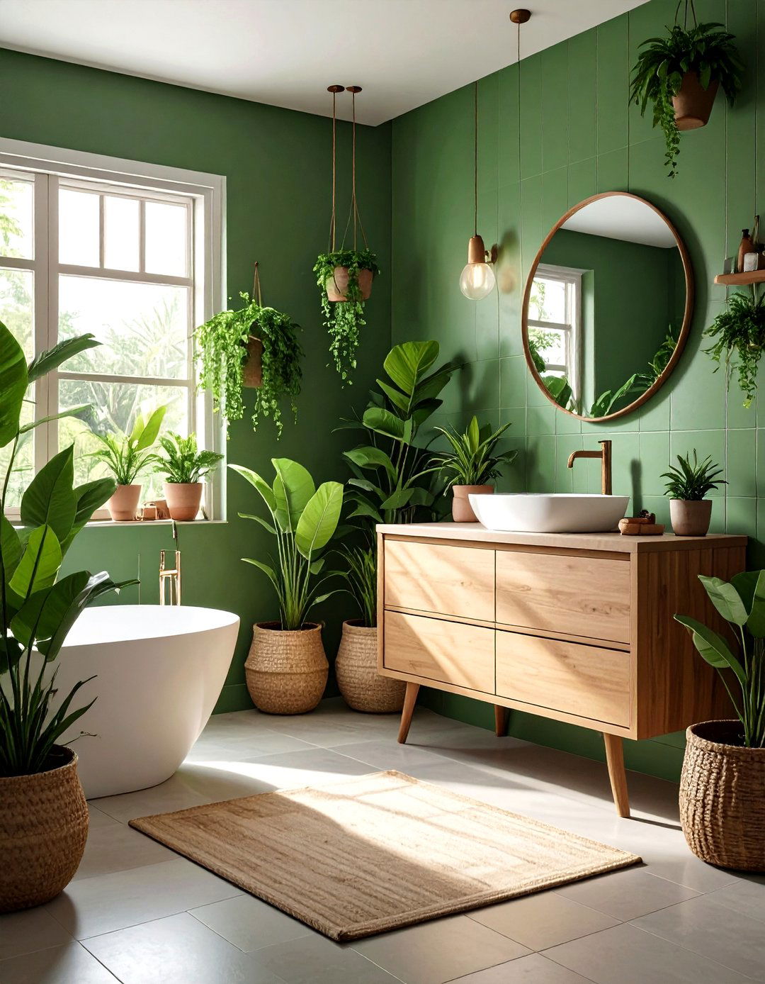 Green bathroom with plants - 30 large bathroom ideas