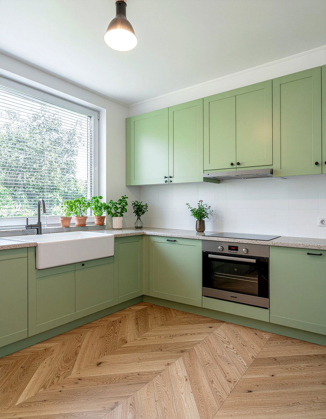 Green cabinet chevron floor kitchen - 30 chevron floor kitchen ideas