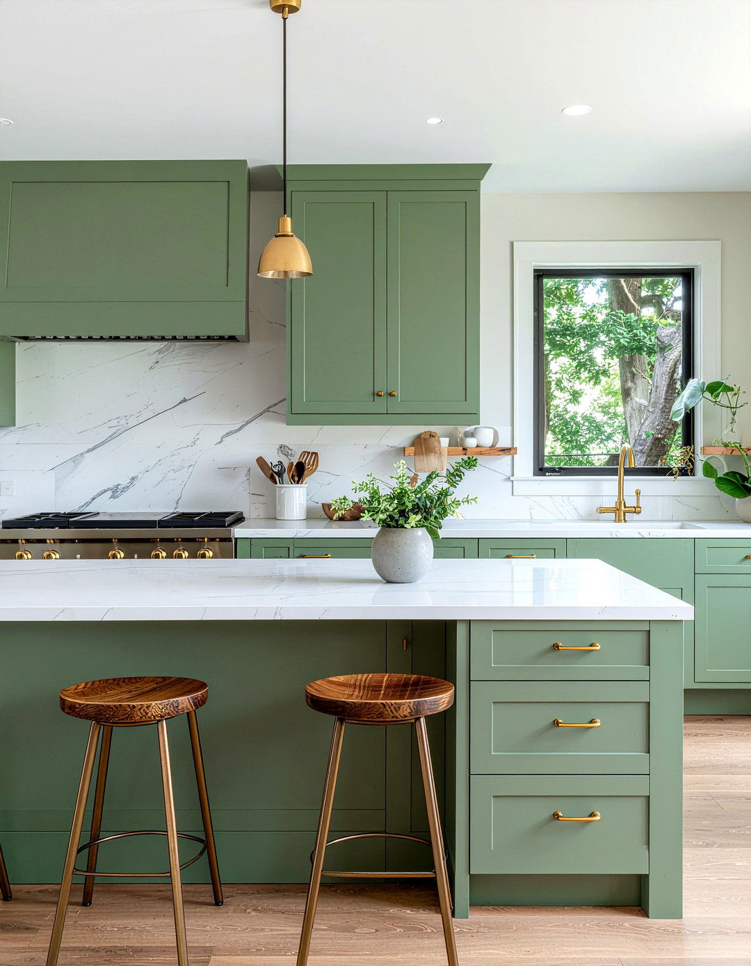 Green cabinets gold hardware - 30 gold accent kitchen ideas