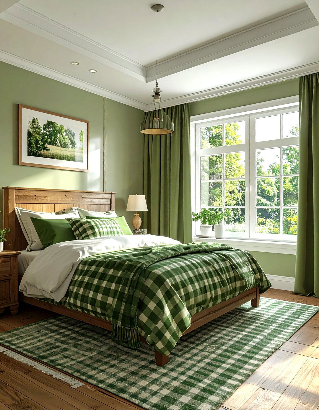 Green check bedroom - 30 traditional green bedroom ideas