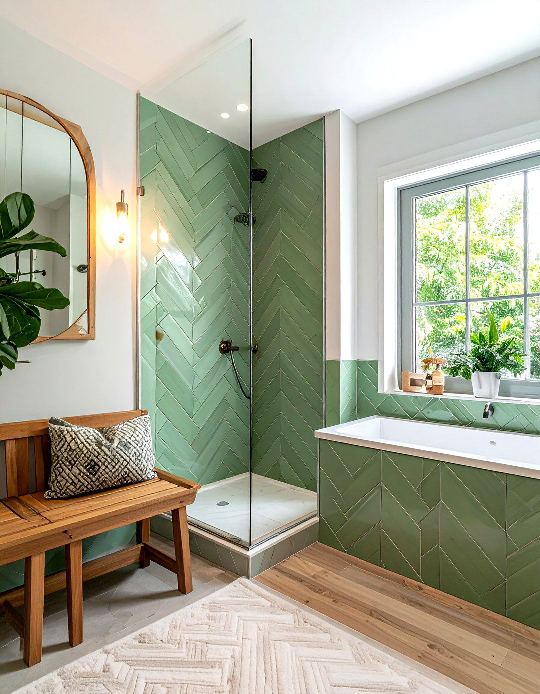 Green chevron subway tile shower - 30 chevron pattern bathroom ideas