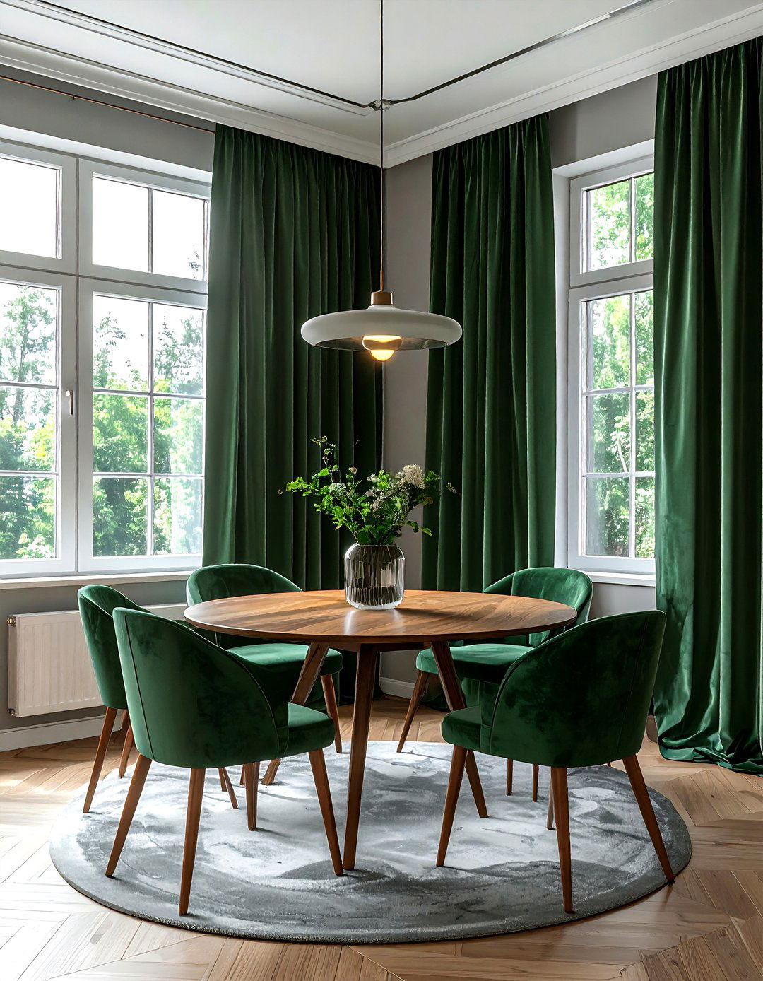 Green curtains dining room - 30 green dining room decor ideas