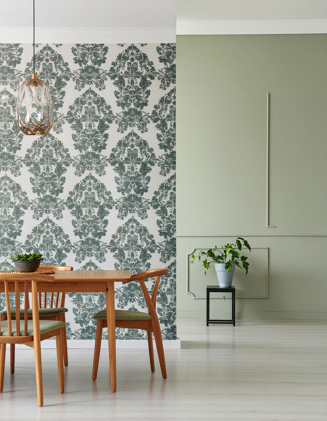Green damask wallpaper patterns - 30 damask wallpaper dining room ideas