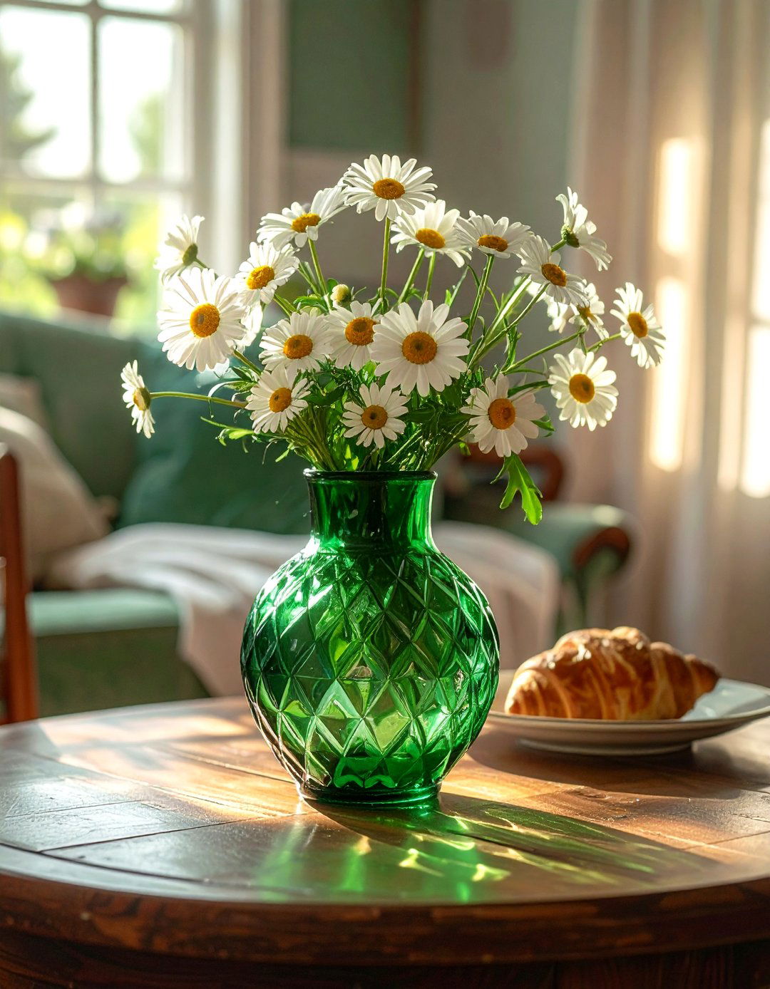 Green depression glass vase - 30 vintage vase ideas