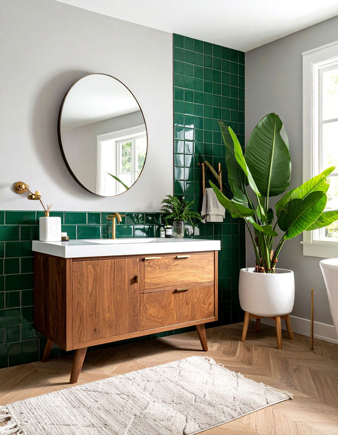 Green encaustic tile bathroom accent wall - 30 encaustic tile bathroom ideas