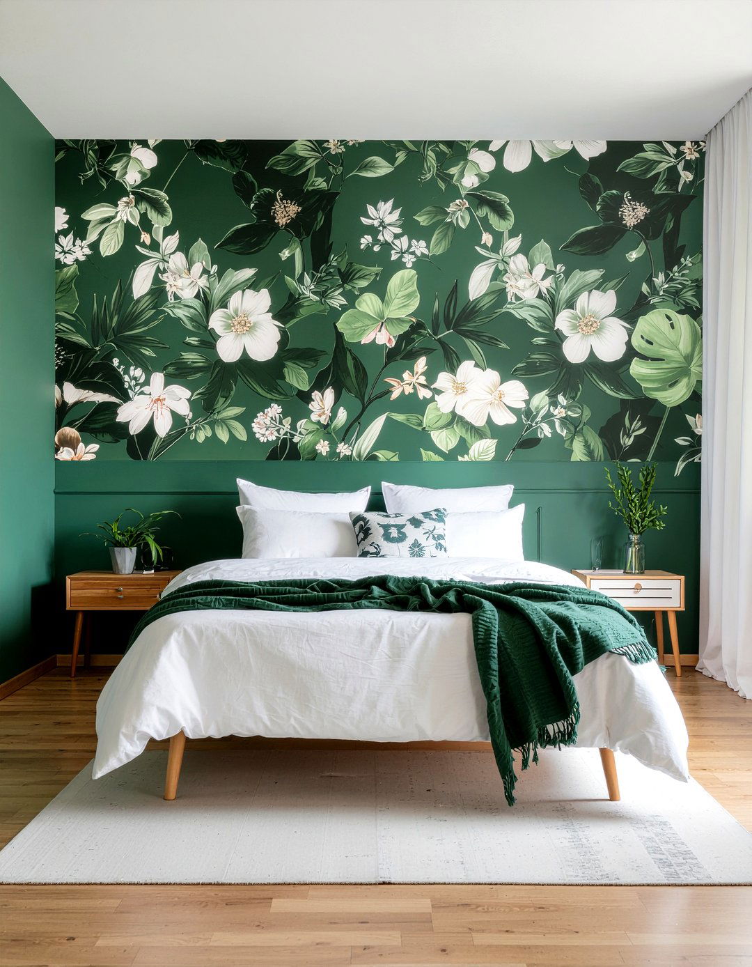 Green floral wallpaper - 30 bedroom green walls