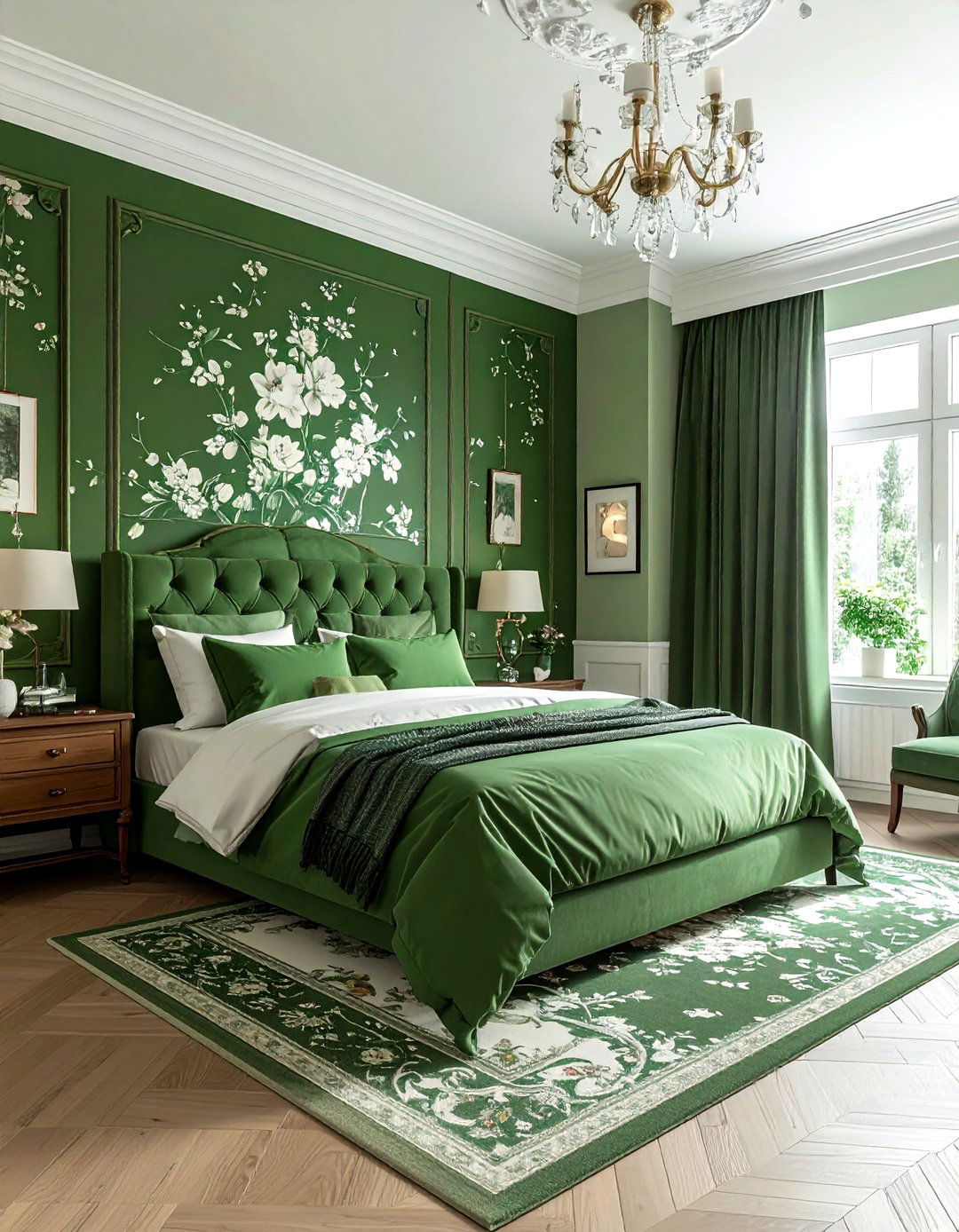 Green floral wallpaper - 30 traditional green bedroom ideas