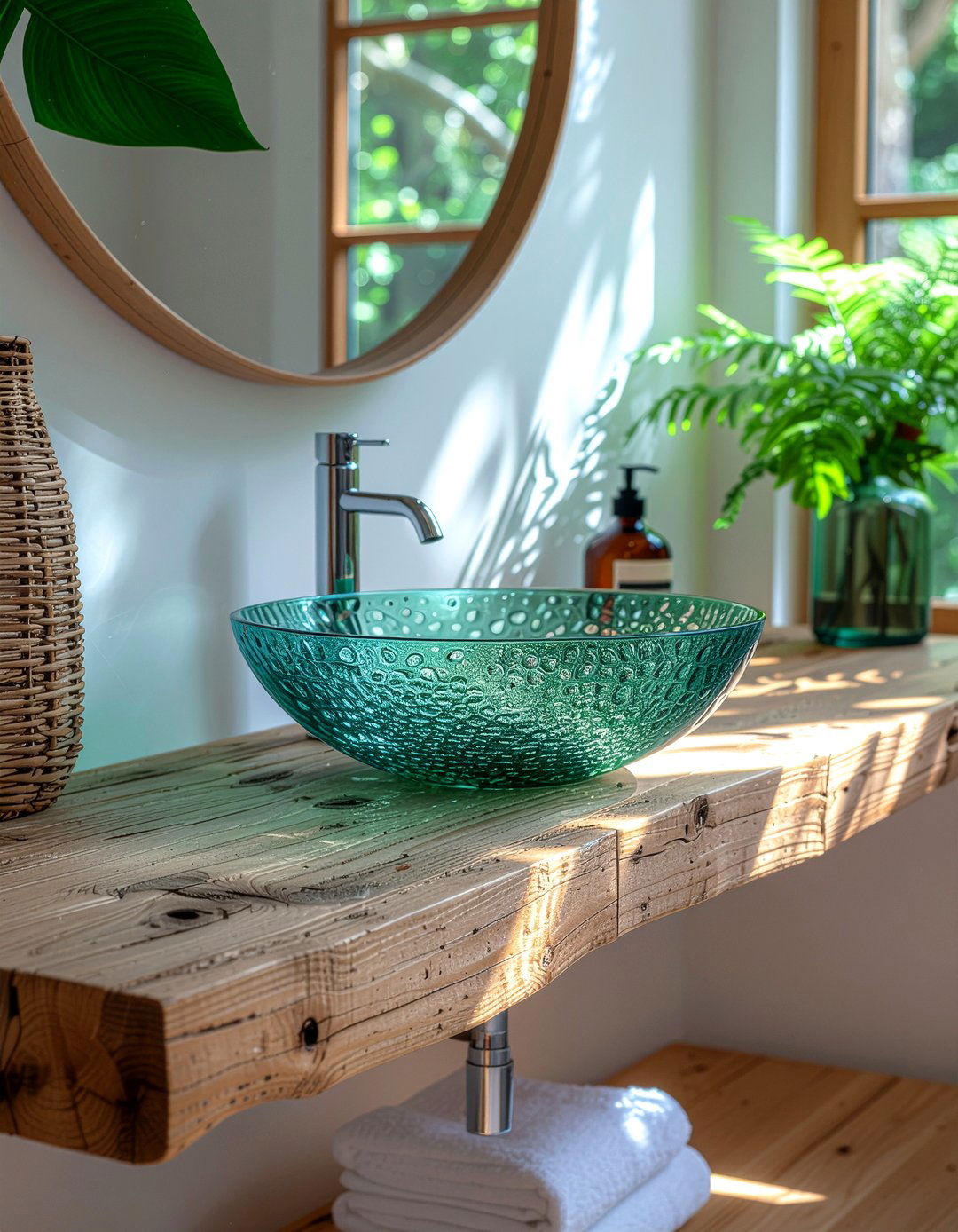Green glass bowl - 30 glass sink ideas