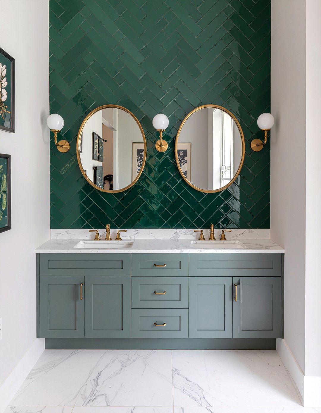 Green herringbone tile backsplash - 30 herringbone tile bathroom ideas