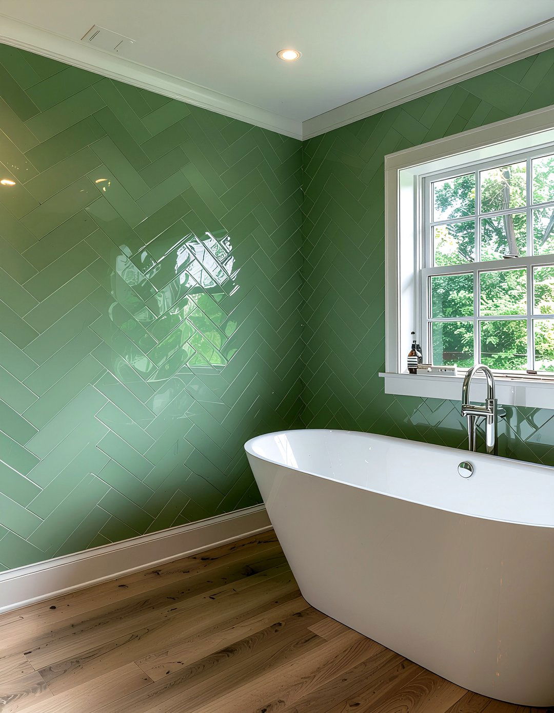 Green herringbone tile bathroom - 30 cool green bathroom ideas