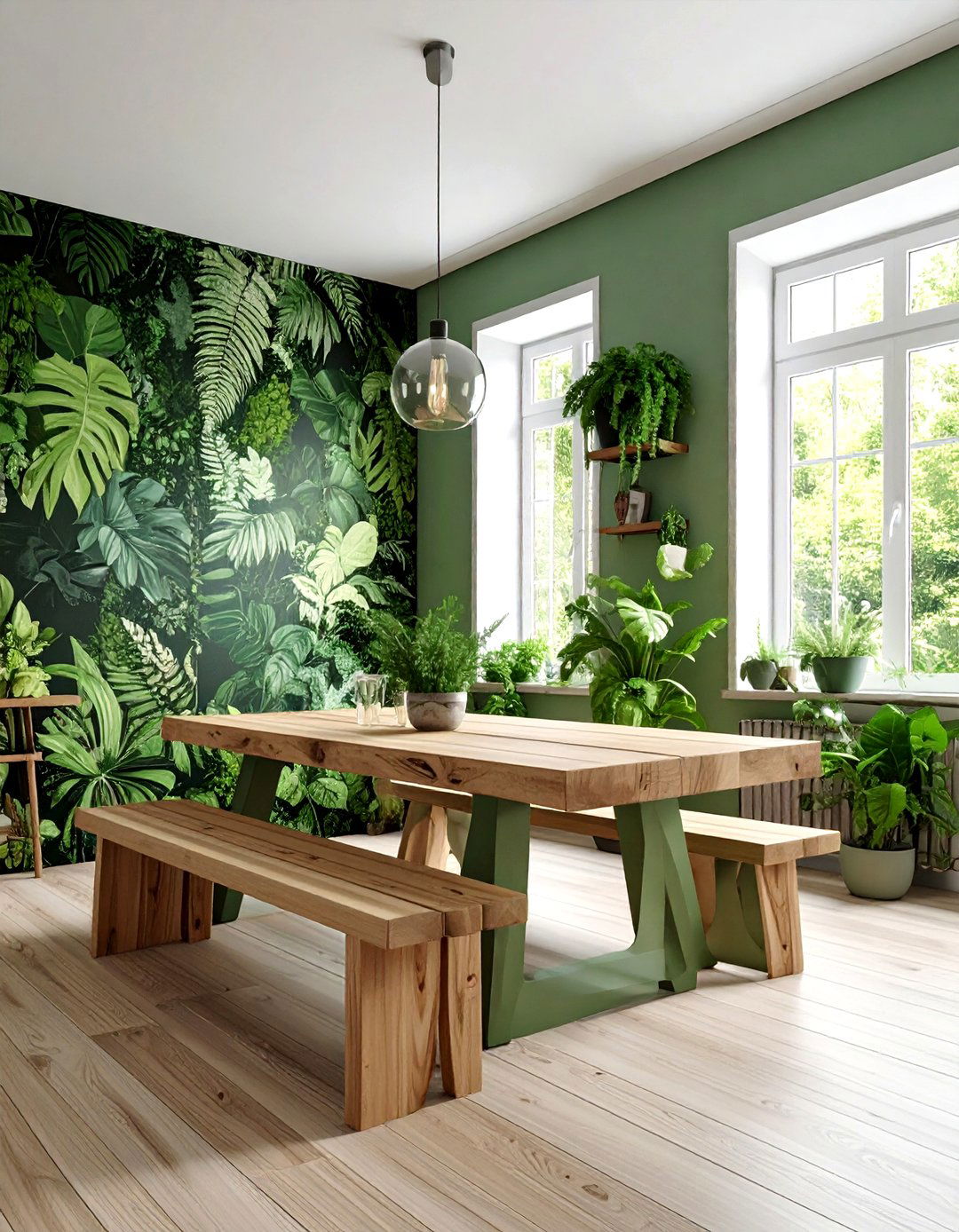 Green leaf and floral wallpaper dining room - 30 floral wallpaper dining room ideas