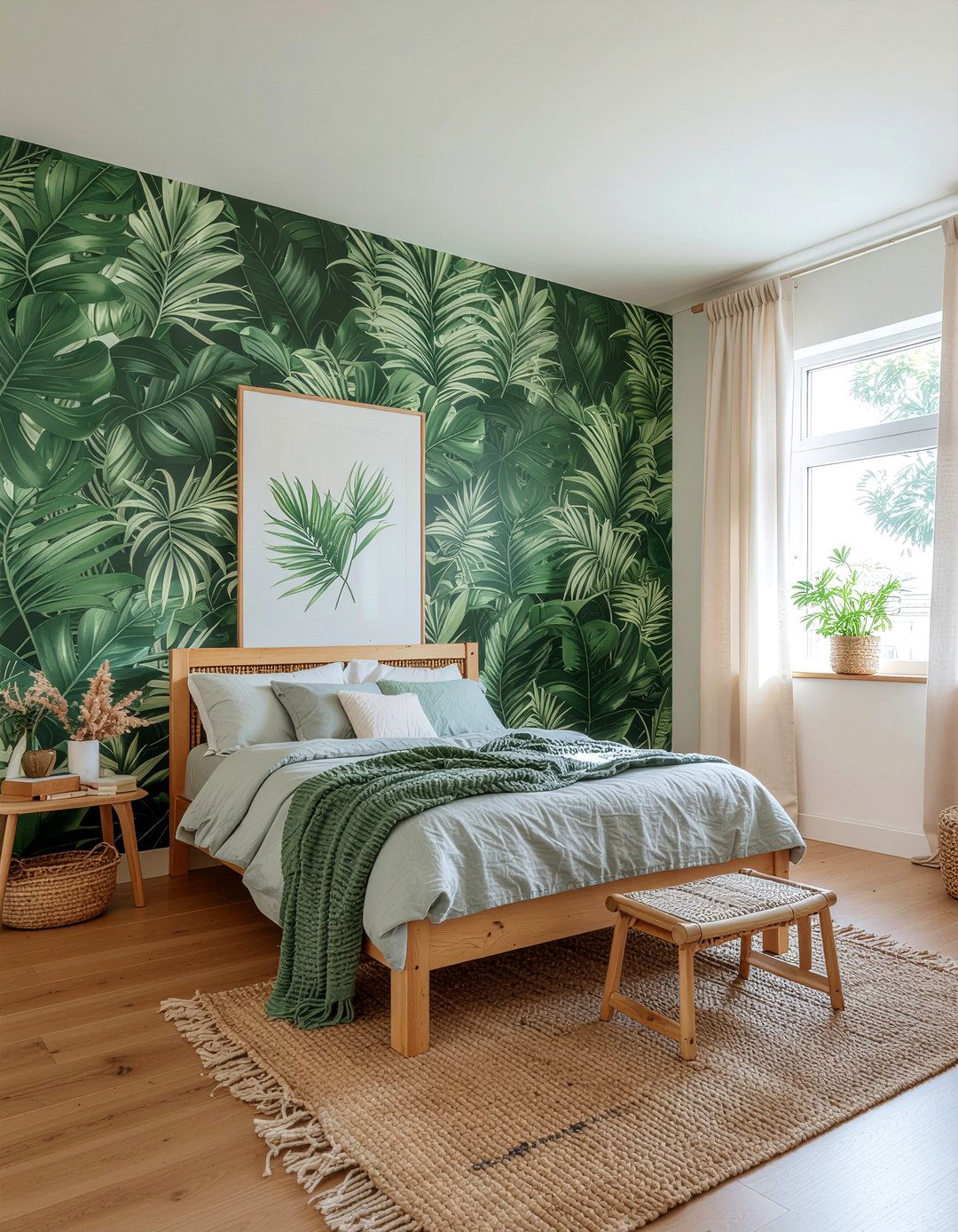 Green leaf wallpaper - 30 bedroom green walls