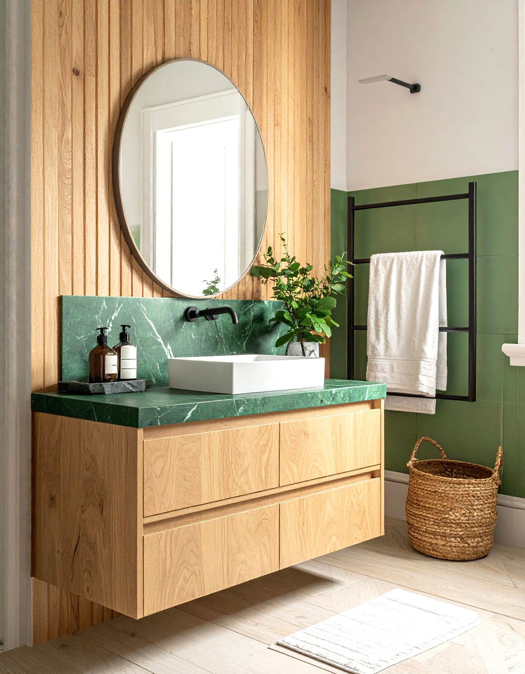 Green marble and wood bathroom - 30 green marble bathroom ideas