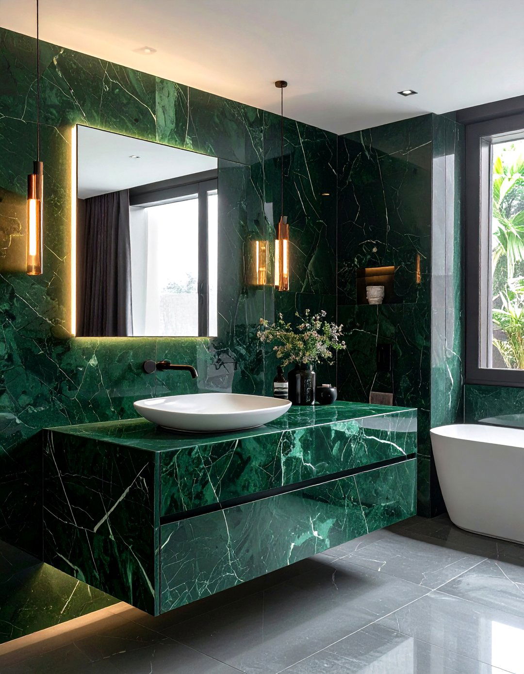 Green marble floating vanity - 30 green marble bathroom ideas