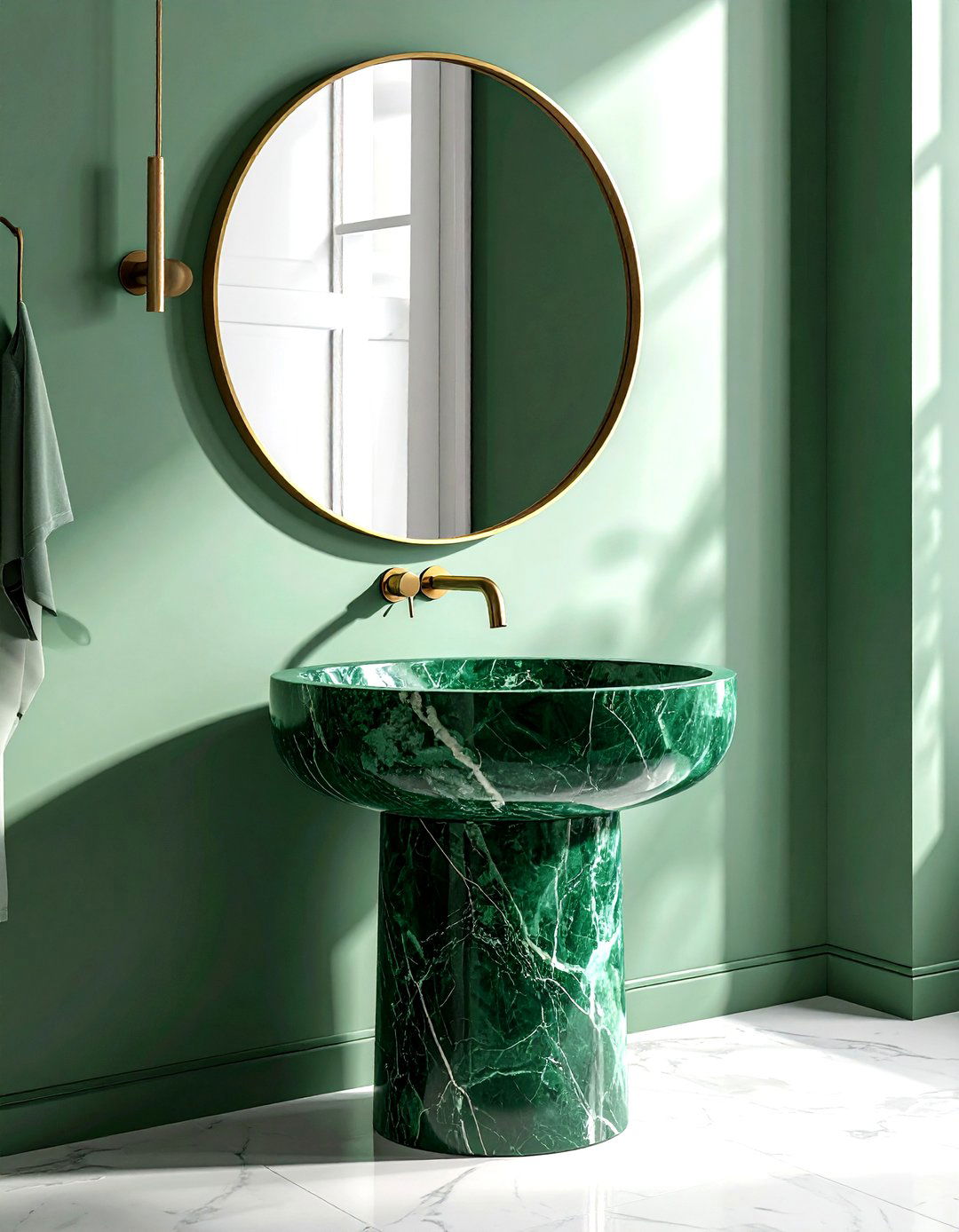 Green marble pedestal sink area - 30 green marble bathroom ideas