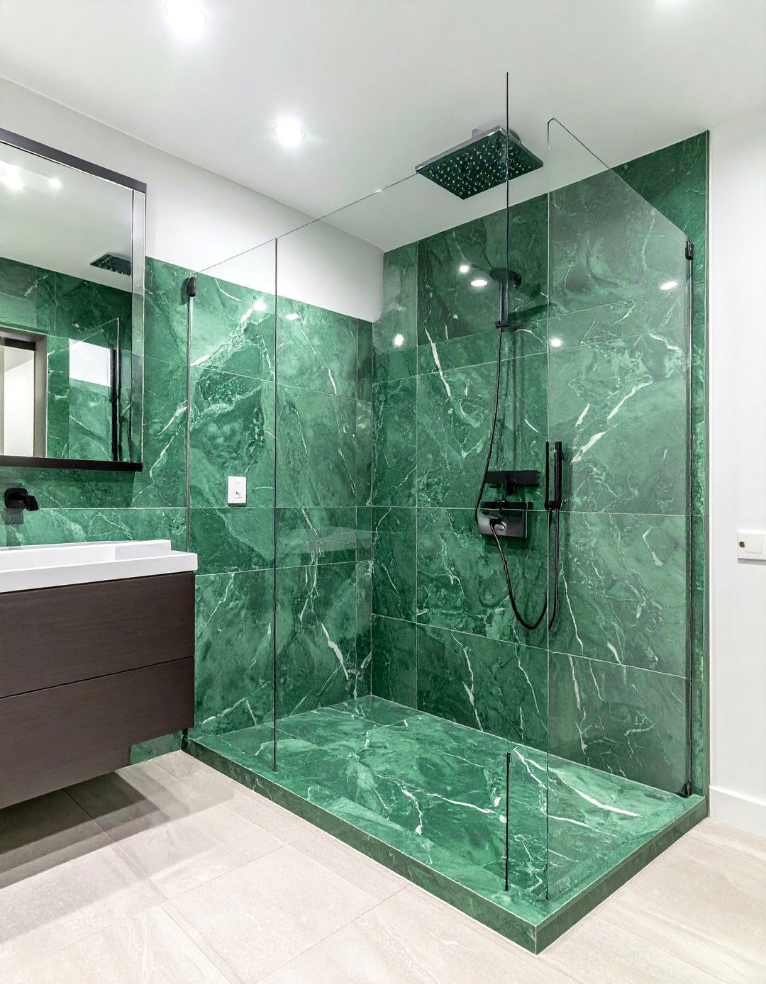 Green marble walk in shower - 30 green marble bathroom ideas
