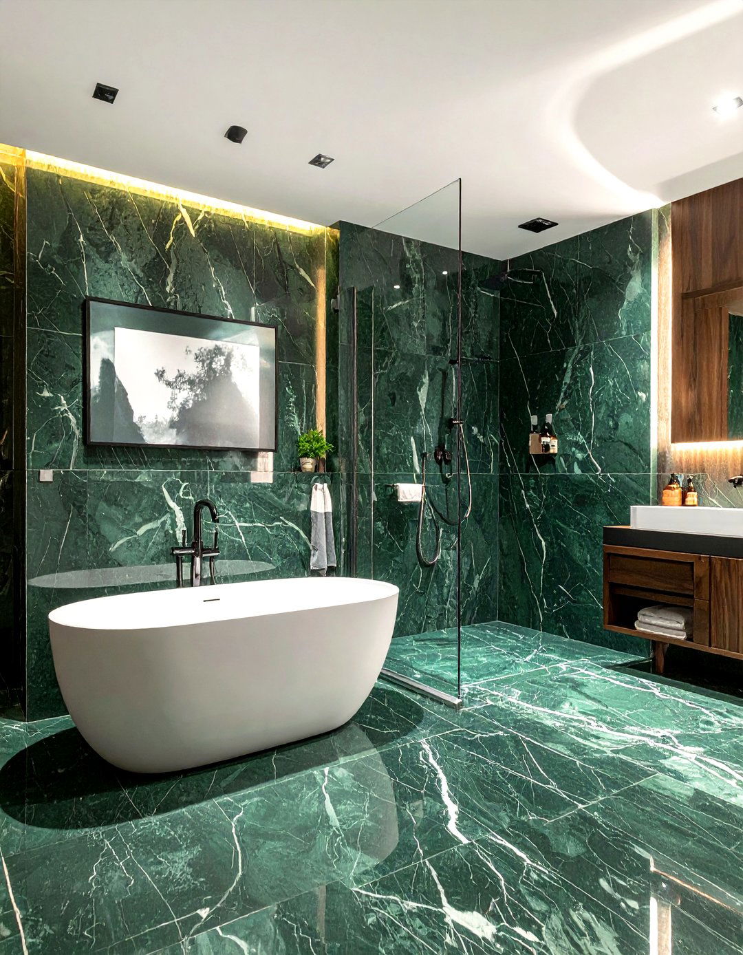 Green marble walk in wet room - 30 green marble bathroom ideas
