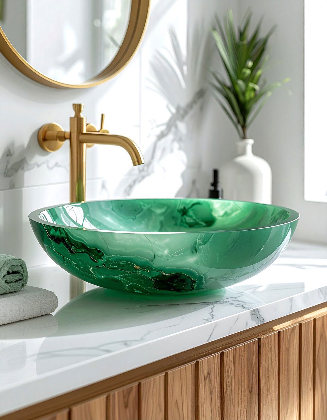 Green onyx vessel sink - 30 stone sink ideas