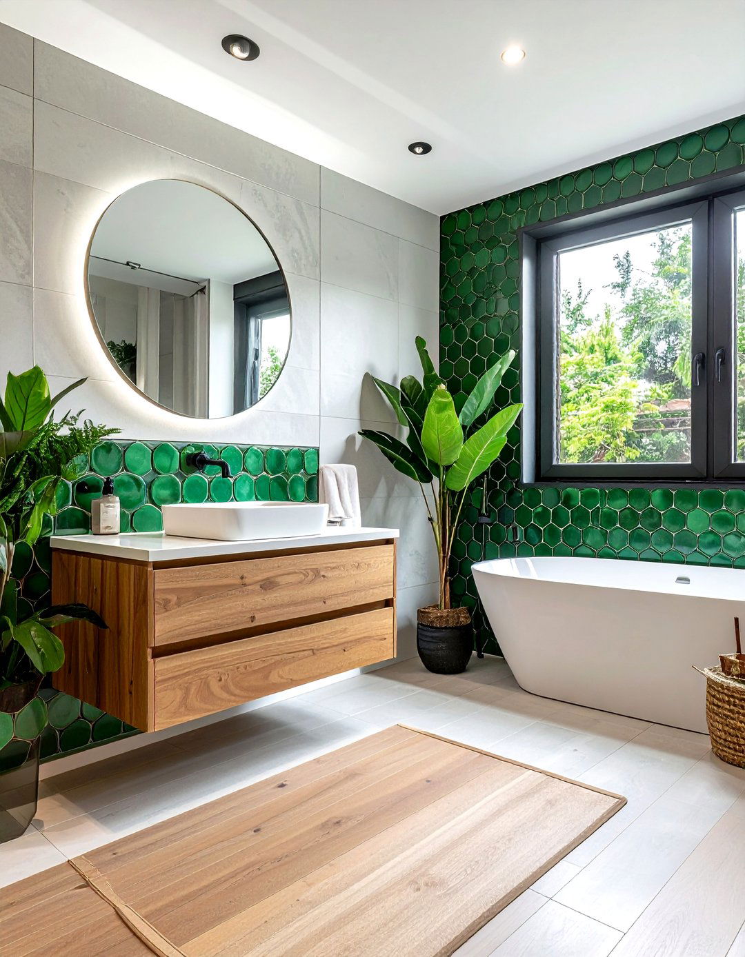 Green penny tile vanity backsplash - 30 penny round tile bathroom ideas