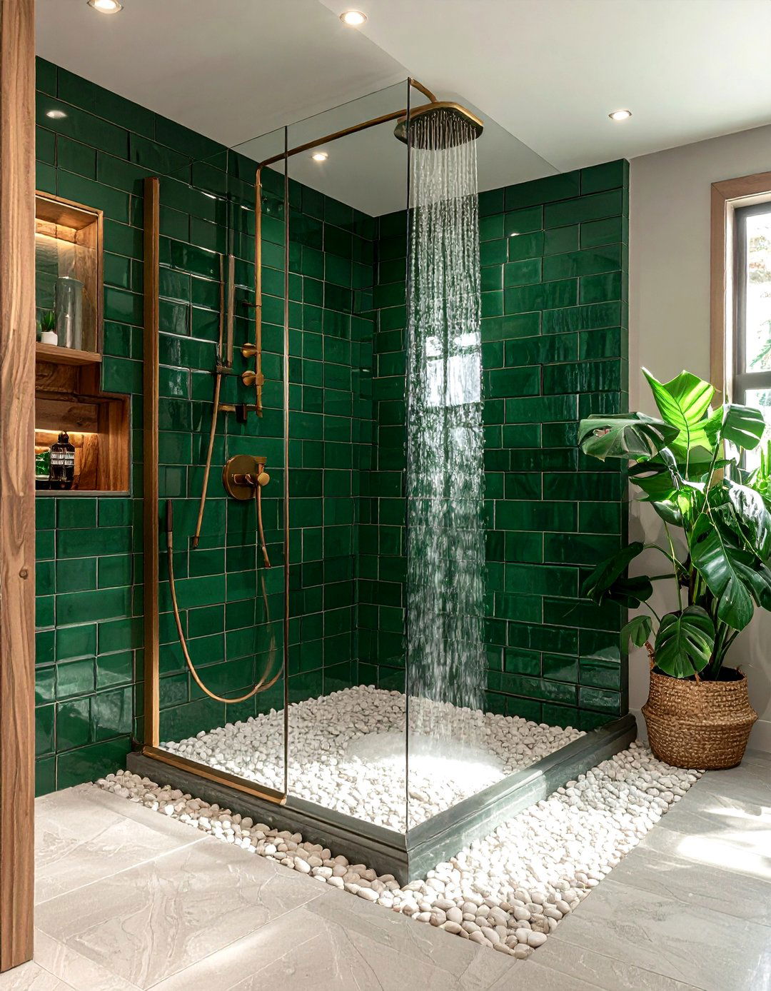 Green stacked subway tile shower - 30 stacked subway tile bathroom ideas