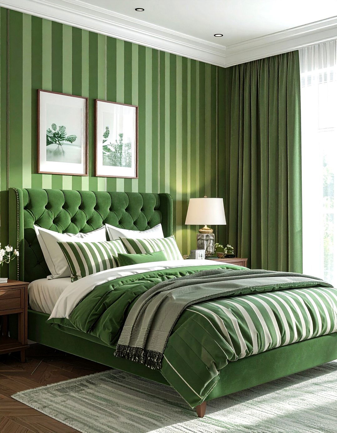 Green striped bedroom - 30 traditional green bedroom ideas